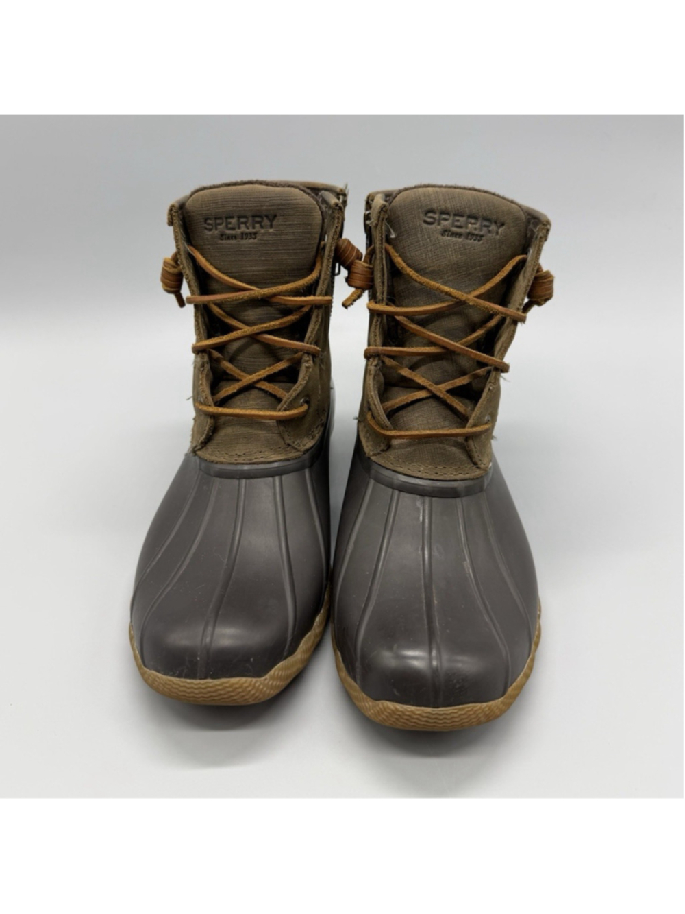 Sperry Saltwater Waterproof Duck Boots Women’s 7M Brown/Black Zip